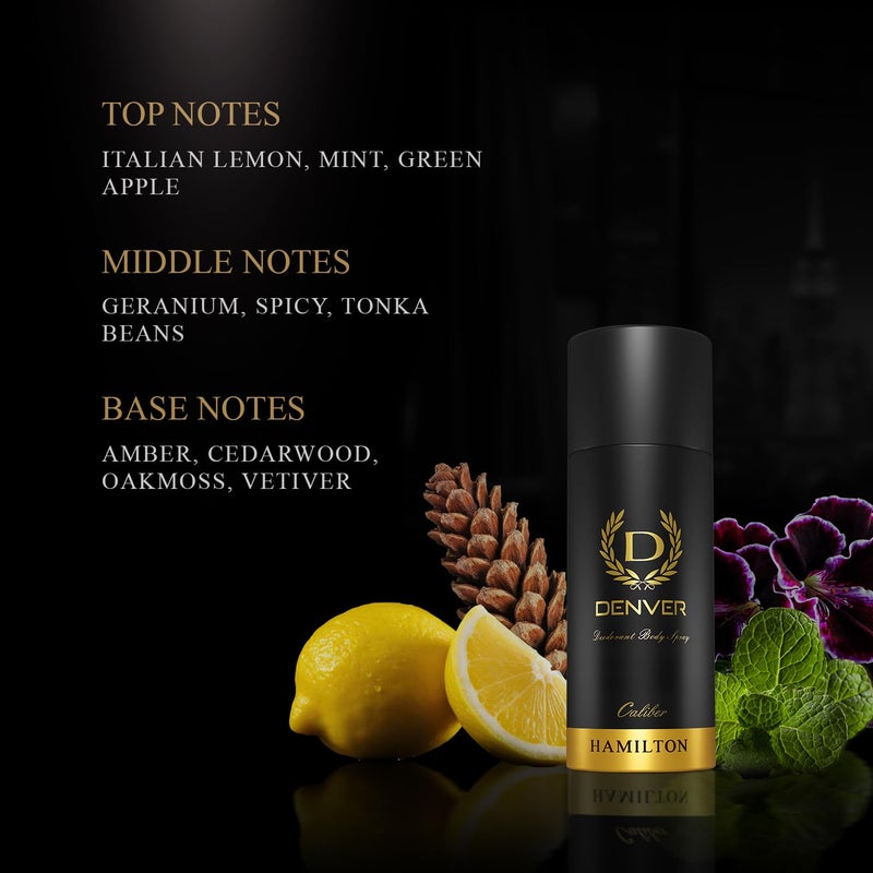 Denver Caliber Deodorant Body Spray for Men, 165ml | Long-Lasting Fragrance and Odor Protection | Fresh Green, Citrus & Spicy Notes Over a Woody Amber Base - Image 3